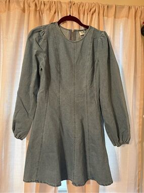 Very J Washed Blue Denim Long Sleeve A-Line Dress, size Small
